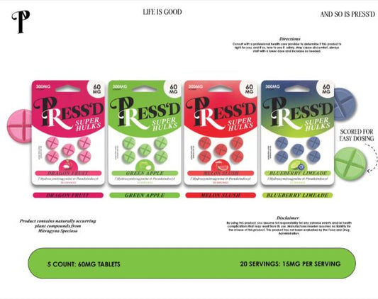 Pressd – Super Hulks – 7Hydroxy – 5ct Blister pk – 60mg – 10ct Display Box